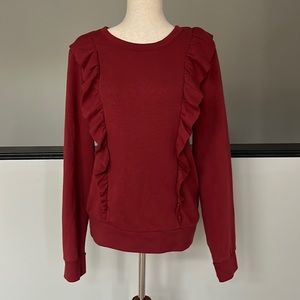 Women’s Ruffle-Trim Crewneck Top - Burgundy